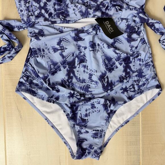 Daci Sexy High Waisted Tummy Control One Piece Swimsuit BlueTie Dye Sz 14W - Picture 6 of 9